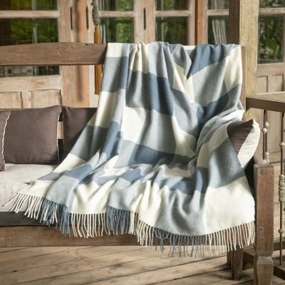 Alternate image for 100 Baby Alpaca Throw in Azure from Peru Comfy Checks in Azure