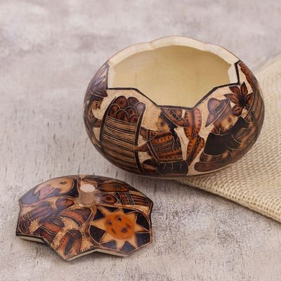Alternate image for Hand Carved Andean Traditional Village Gourd Decorative Box Honoring Tradition