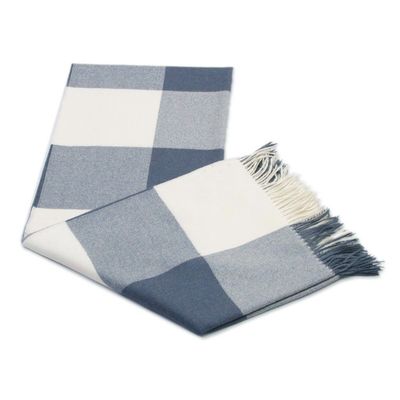 Alternate image for 100 Baby Alpaca Throw in Azure from Peru Comfy Checks in Azure