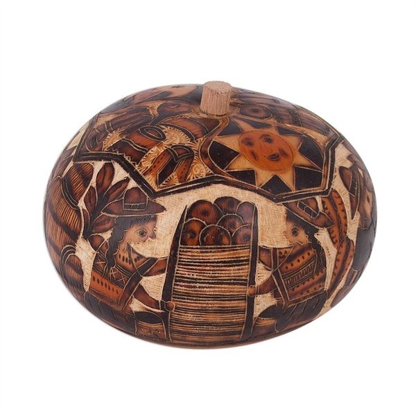 Alternate image for Hand Carved Andean Traditional Village Gourd Decorative Box Honoring Tradition