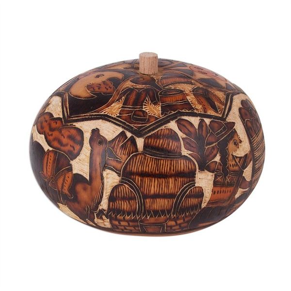 Alternate image for Hand Carved Andean Traditional Village Gourd Decorative Box Honoring Tradition