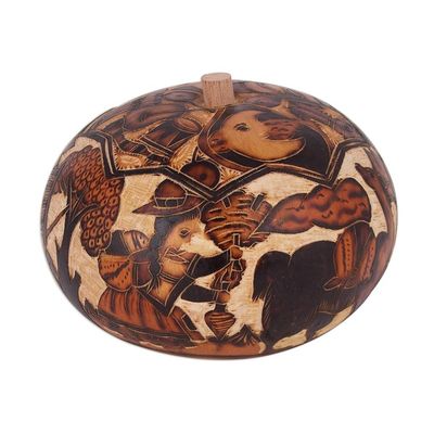 Alternate image for Hand Carved Andean Traditional Village Gourd Decorative Box Honoring Tradition