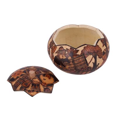 Alternate image for Hand Carved Andean Traditional Village Gourd Decorative Box Honoring Tradition