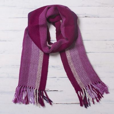 Primary image for Fuchsia Striped Chevron Pattern Handwoven 100 Alpaca Scarf Chevron Sorbet