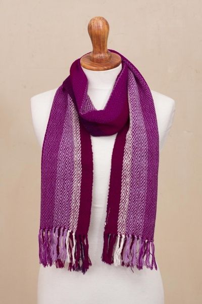 Alternate image for Fuchsia Striped Chevron Pattern Handwoven 100 Alpaca Scarf Chevron Sorbet