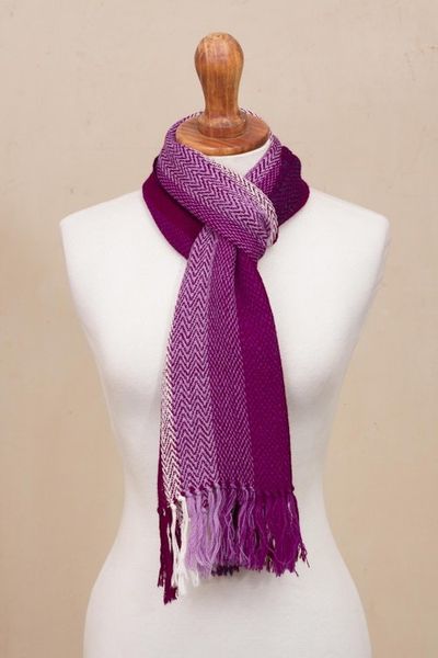 Alternate image for Fuchsia Striped Chevron Pattern Handwoven 100 Alpaca Scarf Chevron Sorbet