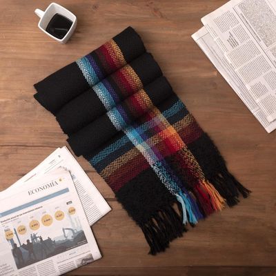 Alternate image for Dark Multicolor 100 Alpaca Scarf Hand Made in Peru Peruvian Plaid