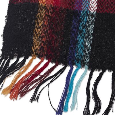 Alternate image for Dark Multicolor 100 Alpaca Scarf Hand Made in Peru Peruvian Plaid