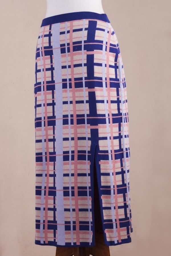 Alternate image for Hand Made Cotton Blend Knit Plaid Maxi Skirt from Peru Melon Spring