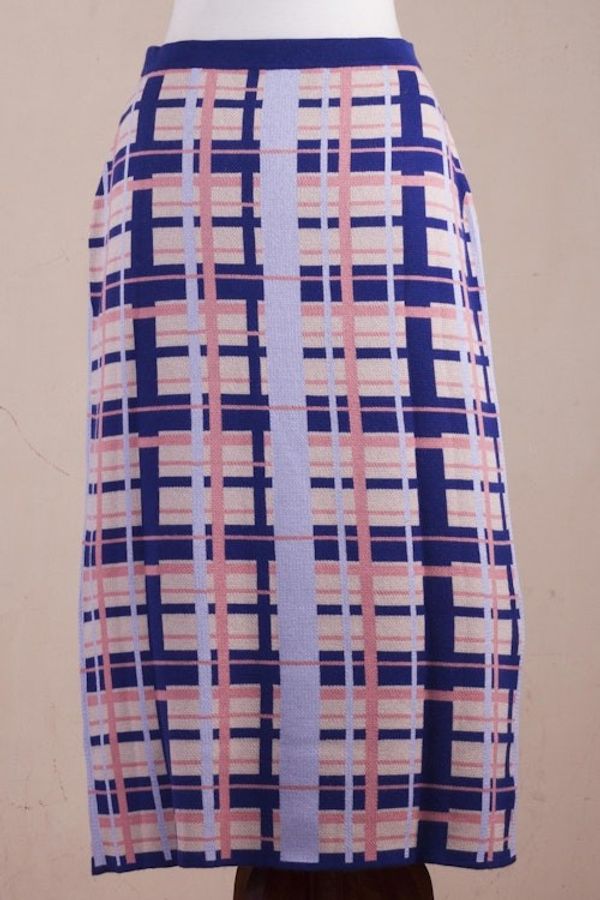 Alternate image for Hand Made Cotton Blend Knit Plaid Maxi Skirt from Peru Melon Spring