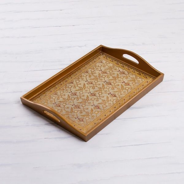 Alternate image for Gold-Tone Floral Reverse Painted Glass Tray from Peru Golden Flowers