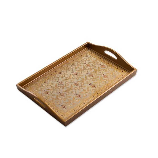 Alternate image for Gold-Tone Floral Reverse Painted Glass Tray from Peru Golden Flowers
