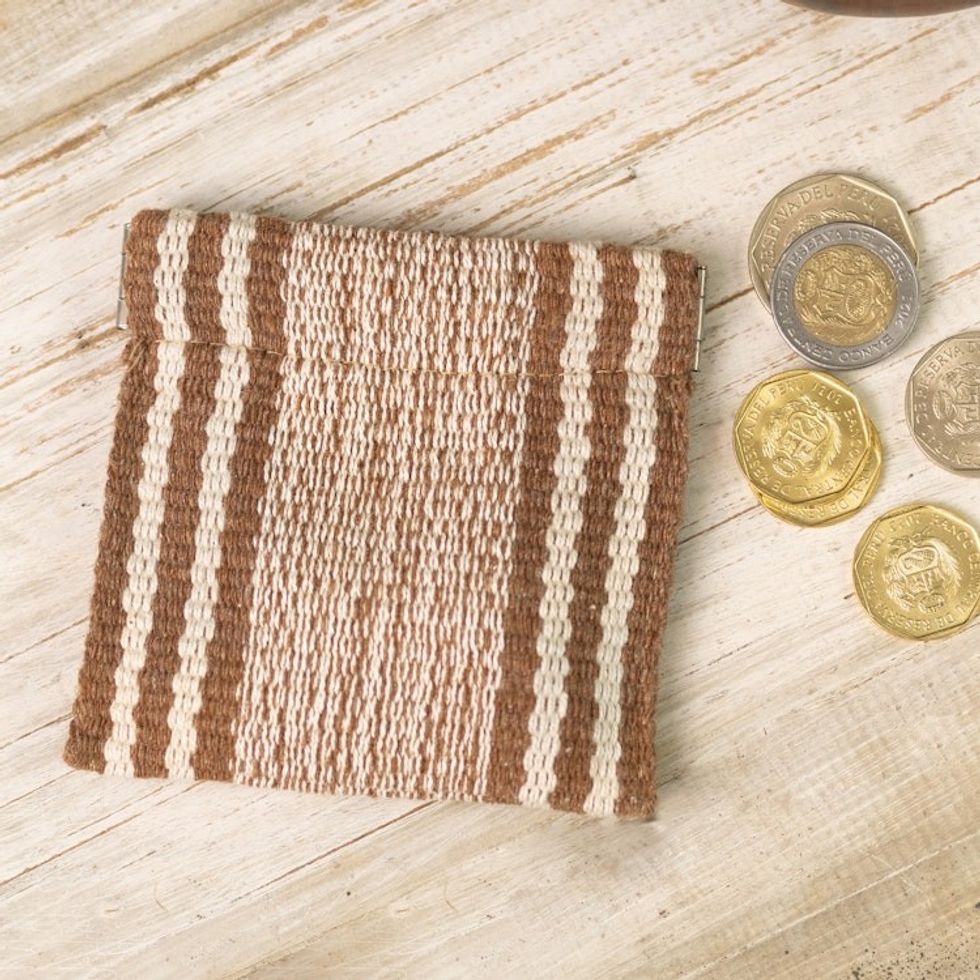 Hand-Woven Striped Cotton Coin Pouch with Snap Top Closure 'Northern Flight'
