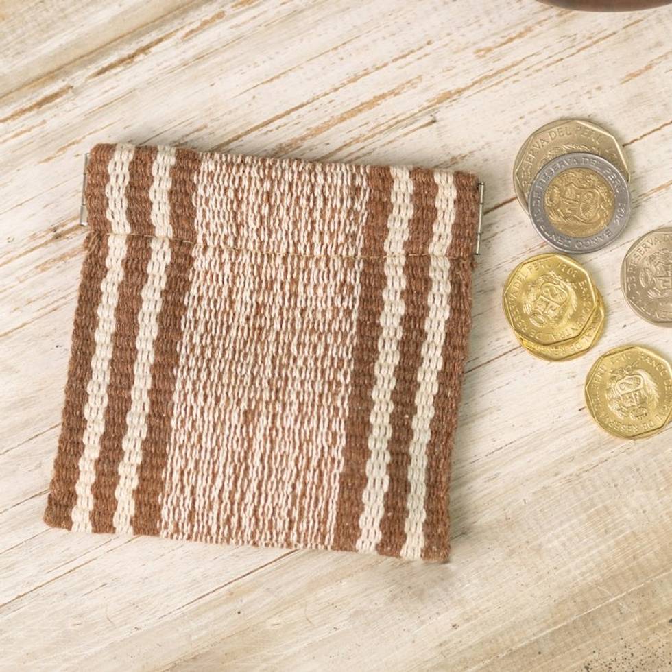 Hand-Woven Striped Cotton Coin Pouch with Snap Top Closure 'Northern Flight'