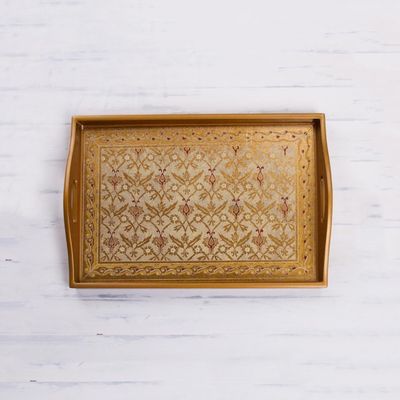 Alternate image for Gold-Tone Floral Reverse Painted Glass Tray from Peru Golden Flowers