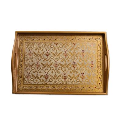 Alternate image for Gold-Tone Floral Reverse Painted Glass Tray from Peru Golden Flowers