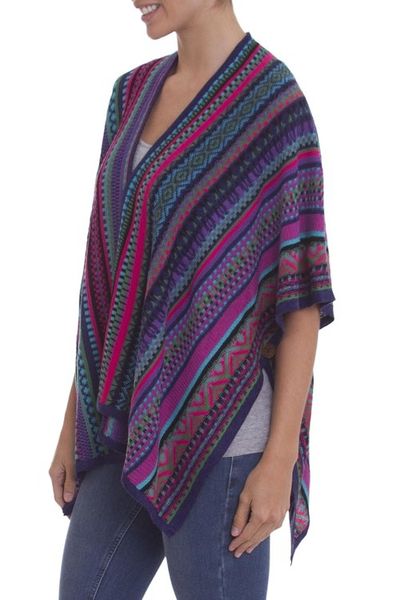 Alternate image for Peruvian Multicolored Acrylic and Alpaca Blend Ruana Kimono Peruvian Rainbow