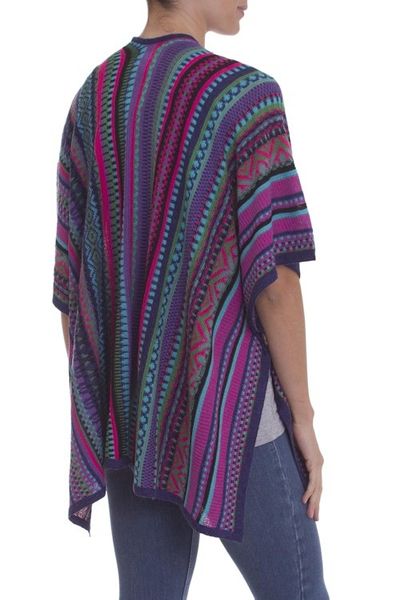 Alternate image for Peruvian Multicolored Acrylic and Alpaca Blend Ruana Kimono Peruvian Rainbow