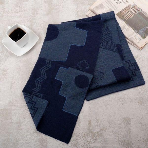 Alternate image for Chakana-Themed Reversible Alpaca Blend Scarf in Blue Hues Chakana Visions