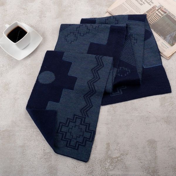 Alternate image for Chakana-Themed Reversible Alpaca Blend Scarf in Blue Hues Chakana Visions