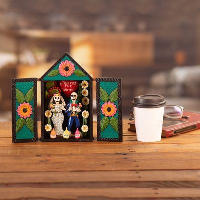 Alternate image for Day of the Dead Style Afterlife Wedding Ceramic Retablo Together until the End