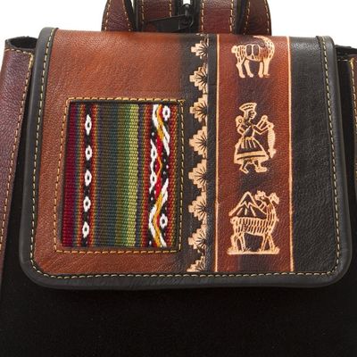 Alternate image for Hand- Tooled Leather and Suede Backpack Trip to Cusco