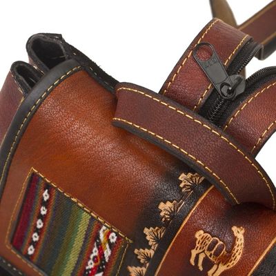 Alternate image for Hand- Tooled Leather and Suede Backpack Trip to Cusco