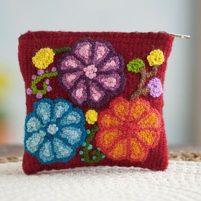 Alternate image for Floral Embroidered Wool Coin Purse in Cherry from Peru Cherry Garden
