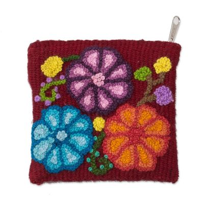 Alternate image for Floral Embroidered Wool Coin Purse in Cherry from Peru Cherry Garden