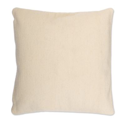 Alternate image for Bird-Themed Ivory Wool Cushion Cover with Colorful Details Chanting Birds