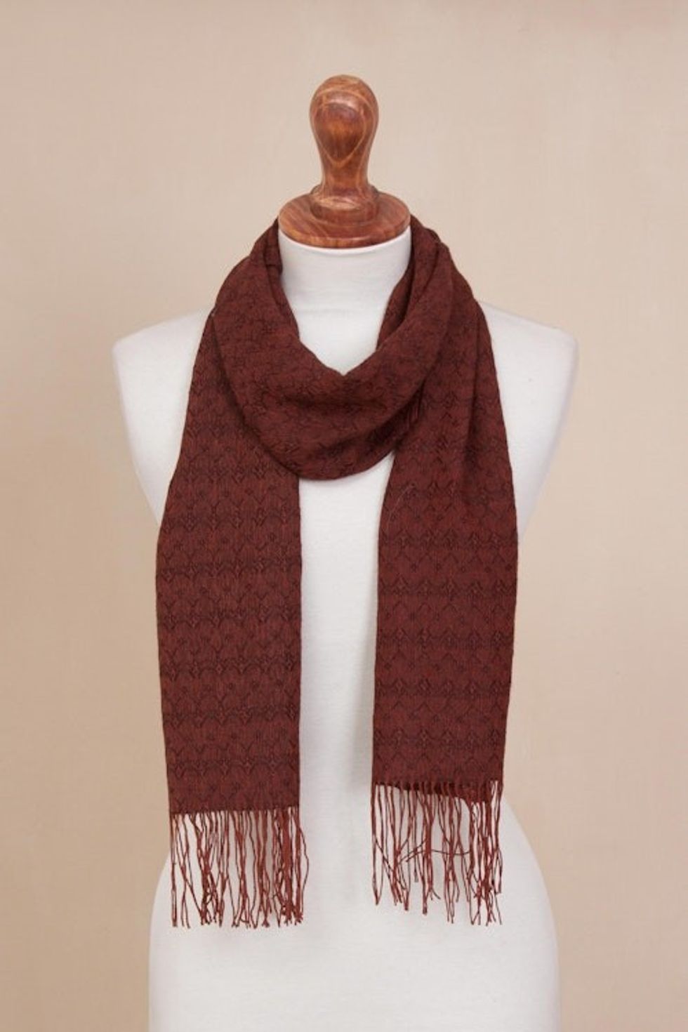 Orange-Brown Subtle Diamond Pattern 100 Alpaca Woven Scarf 'Subtle Spice'