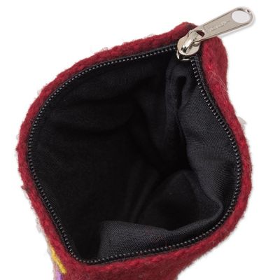 Alternate image for Floral Embroidered Wool Coin Purse in Cherry from Peru Cherry Garden