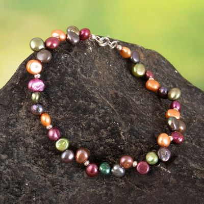 Alternate image for Sterling Silver and Cultured Pearl Marine Charm Anklet Sea Fantasy