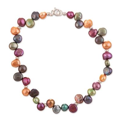 Alternate image for Sterling Silver and Cultured Pearl Marine Charm Anklet Sea Fantasy