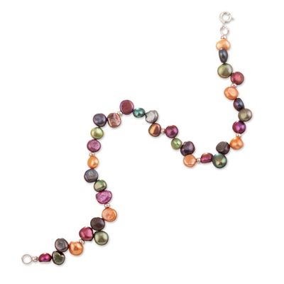 Alternate image for Sterling Silver and Cultured Pearl Marine Charm Anklet Sea Fantasy