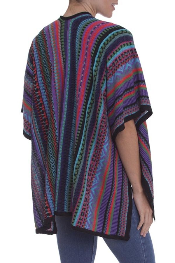 Alternate image for Fuchsia and Multi-Color Striped Acrylic Knit Ruana Garden Strata