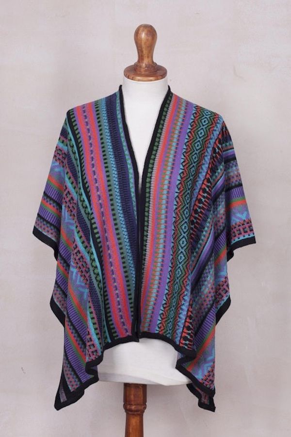 Alternate image for Fuchsia and Multi-Color Striped Acrylic Knit Ruana Garden Strata