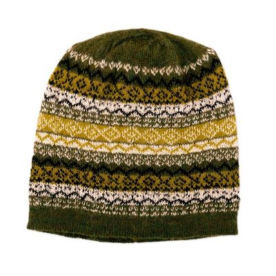 Alternate image for Hand Knit 100 Baby Alpaca Hat in Green Shades from Peru Mystic Jungle