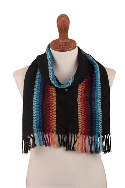 Alternate image for Multi Stripe 100 Alpaca Scarf Tarma Rainbow