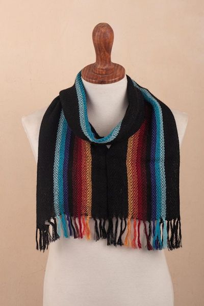 Alternate image for Multi Stripe 100 Alpaca Scarf Tarma Rainbow