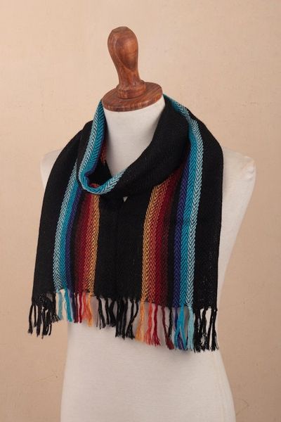 Alternate image for Multi Stripe 100 Alpaca Scarf Tarma Rainbow