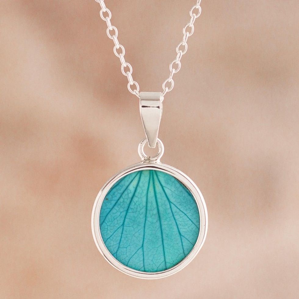 Sterling Silver and Natural Leaf Pendant Necklace from Peru 'Hydrangea Leaf'