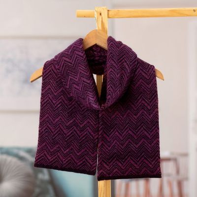 Alternate image for 100 Alpaca Knit Scarf with Chevron Pattern in Purple Hues Mountain Range in Berry