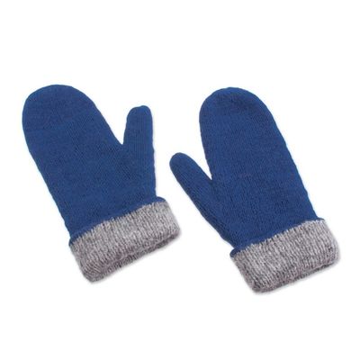Alternate image for 100 Alpaca Mittens in Azure and Grey from Peru Striking Contrast in Azure