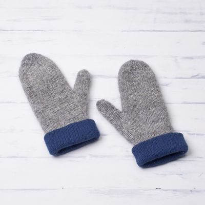 Alternate image for 100 Alpaca Mittens in Azure and Grey from Peru Striking Contrast in Azure