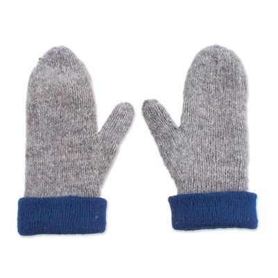 Alternate image for 100 Alpaca Mittens in Azure and Grey from Peru Striking Contrast in Azure