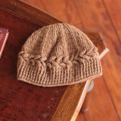 Alternate image for Handmade Alpaca Wool Solid Brown Beanie Hat Cajamarca Brown