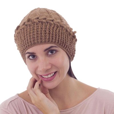 Alternate image for Handmade Alpaca Wool Solid Brown Beanie Hat Cajamarca Brown