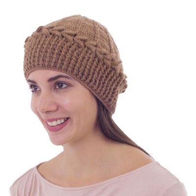 Alternate image for Handmade Alpaca Wool Solid Brown Beanie Hat Cajamarca Brown