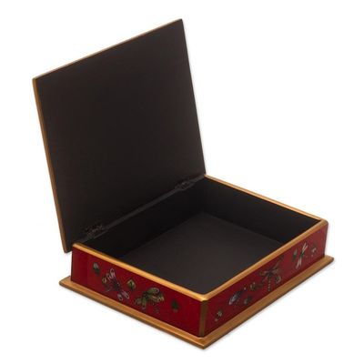 Alternate image for Andean Reverse-Painted Glass Dragonfly Box in Red Red Dragonfly Days